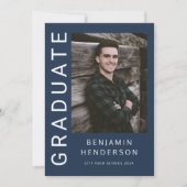 Modern Navy Blue Photo Boy Afstuderen Aankondiging (Voorkant)