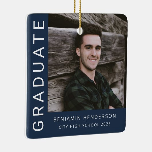 Modern Navy Blue Photo Boy Afstuderen Keramisch Ornament (Rechts)