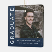 Modern Navy Blue Photo Boy Afstuderen Keramisch Ornament (Links)