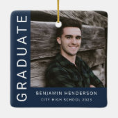 Modern Navy Blue Photo Boy Afstuderen Keramisch Ornament (Achterkant)