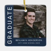 Modern Navy Blue Photo Boy Afstuderen Keramisch Ornament (Voorkant)