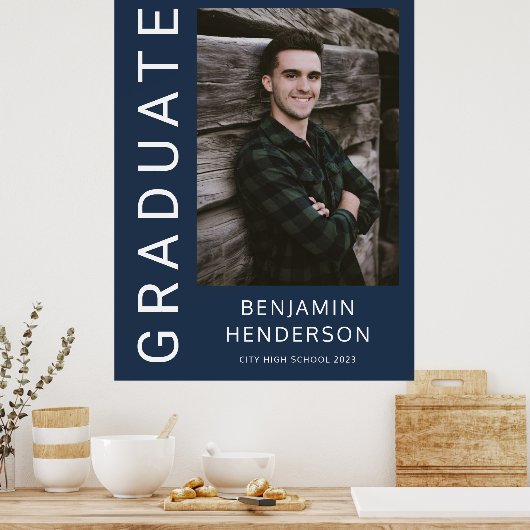 Modern Navy Blue Photo Boy Afstuderen Poster (Keuken)