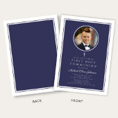 Modern Navy Blue Photo Boy First Communion Kaart