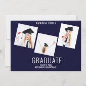 Modern Navy Blue Photo Collage Afstuderen Aankondiging (Voorkant)