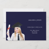 Modern Navy Blue Photo Collage Afstuderen Aankondiging (Achterkant)
