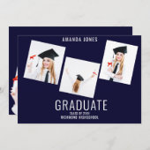 Modern Navy Blue Photo Collage Afstuderen Aankondiging (Voorkant / Achterkant)