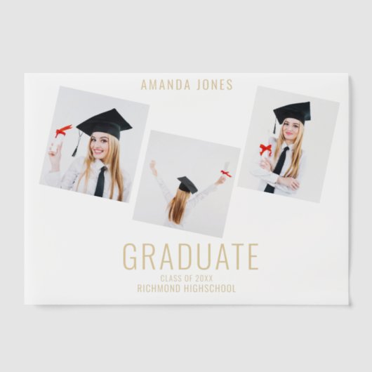 Modern Navy Blue Photo Collage Afstuderen Vellum Uitnodigingen (Voorkant)