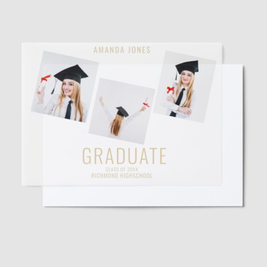 Modern Navy Blue Photo Collage Afstuderen Vellum Uitnodigingen (Offset)