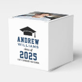 Modern Navy Blue Photo Graduation Party Bedankdoosjes (Voorkant Zijde)