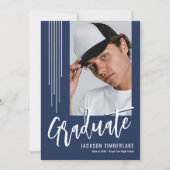 Modern Navy Blue Photo Graduation Party Kaart (Voorkant)