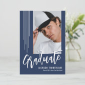 Modern Navy Blue Photo Graduation Party Kaart (Staand voorkant)