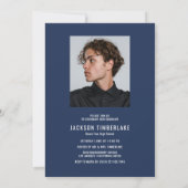 Modern Navy Blue Photo Graduation Party Kaart (Achterkant)
