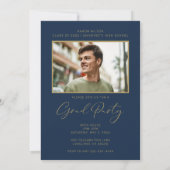 Modern Navy Blue Photo Graduation Party Kaart (Achterkant)