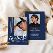 Modern Navy Blue Photo Graduation Party Kaart