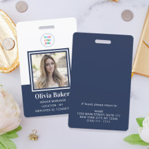 Modern Navy Blue Photo ID Business Logo Employee