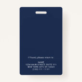 Modern Navy Blue Photo ID Business Logo Employee Badge (Achterkant)