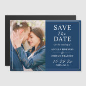 Modern Navy Blue Photo Lijst Save the Date Magnet (Voorkant / Achterkant)