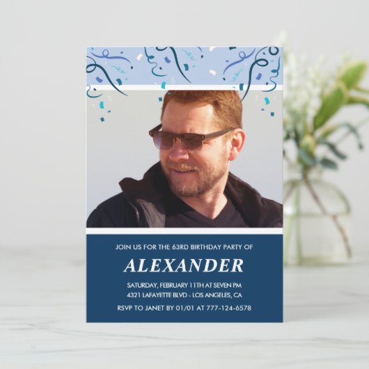 Modern Navy Blue Photo Man 63ste verjaardag Kaart (Staand voorkant)