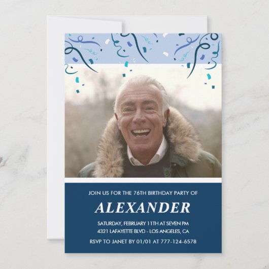 Modern Navy Blue Photo Man 76ste verjaardag Kaart (Voorkant)