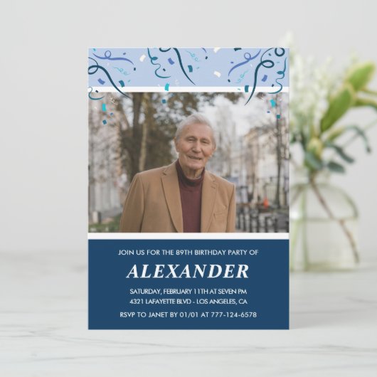 Modern Navy Blue Photo Man 89ste verjaardag Kaart (Staand voorkant)