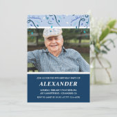 Modern Navy Blue Photo Man 99ste verjaardag Kaart (Staand voorkant)