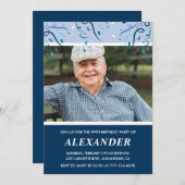 Modern Navy Blue Photo Man 99ste verjaardag Kaart (Voorkant / Achterkant)