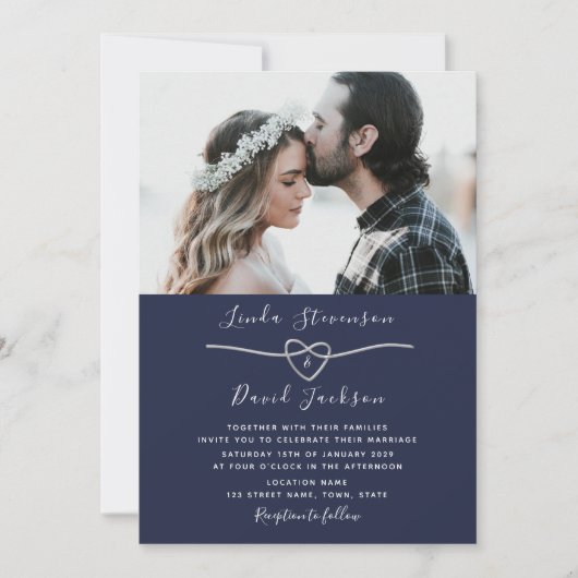 Modern Navy Blue Photo Wedding Kaart (Voorkant)