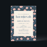 Modern Navy Blue Pink Boho Floral Bat Mitzvah Kaart<br><div class="desc">Modern Navy Blue Pink Boho Floral Bat Mitzvah</div>