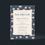 Modern Navy Blue Pink Boho Floral Bat Mitzvah RSVP Kaart<br><div class="desc">Modern Navy Blue Pink Boho Floral Bat Mitzvah Uitnodiging met RSVP details inbegrepen</div>