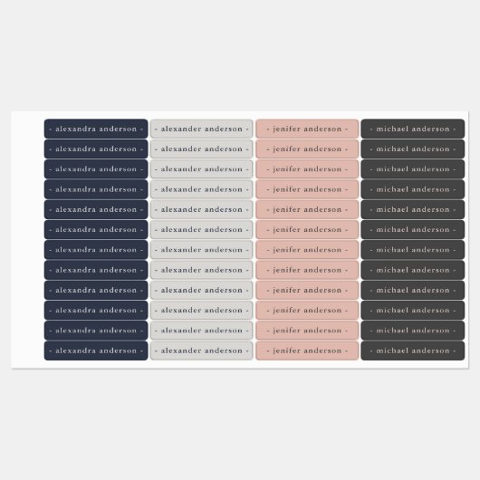 Modern Navy Blue Platinum Roos Waterdichte Naam Labels (Vel)