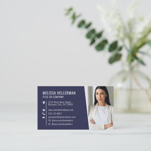 Modern Navy Blue Professional Foto Logo Visitekaartje (Staand voorkant)
