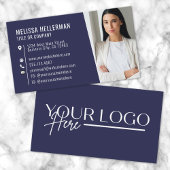 Modern Navy Blue Professional Foto Logo Visitekaartje