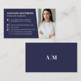 Modern Navy Blue Professional Photo Visitekaartje