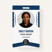 Modern Navy Blue Professional Staff ID Badge (Voorkant)