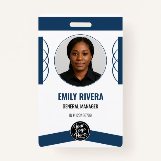 Modern Navy Blue Professional Staff ID Badge (Voorkant)