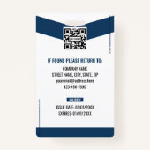 Modern Navy Blue Professional Staff ID Badge (Achterkant)