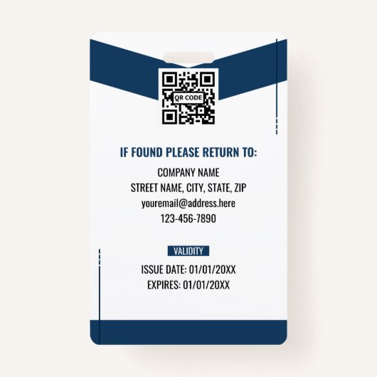 Modern Navy Blue Professional Staff ID Badge (Achterkant)