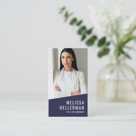 Modern Navy Blue Professionele QR Code Foto Logo Visitekaartje (Staand voorkant)