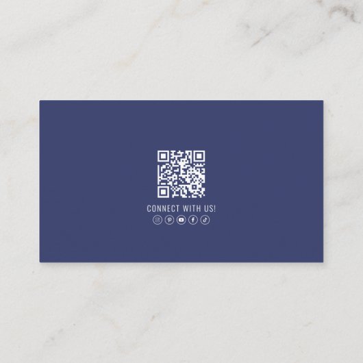 Modern Navy Blue Professionele QR Code Foto Logo Visitekaartje (Achterkant)