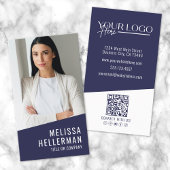 Modern Navy Blue Professionele QR Code Foto Logo Visitekaartje