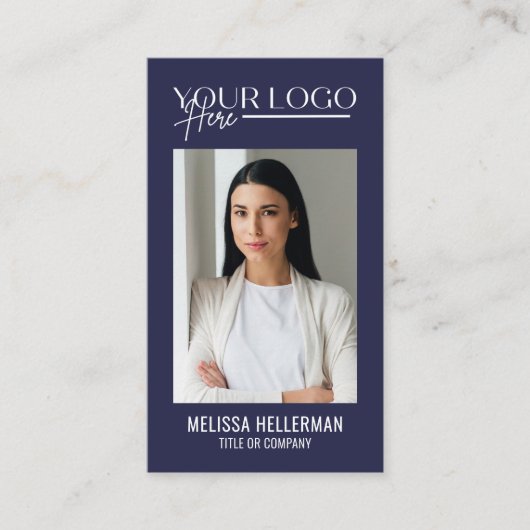 Modern Navy Blue Professionele QR Code Foto Logo Visitekaartje (Voorkant)