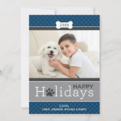 Modern Navy Blue Puppy Dog Theme Prettige feestdag Feestdagenkaart (Voorkant)