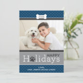 Modern Navy Blue Puppy Dog Theme Prettige feestdag Feestdagenkaart (Staand voorkant)