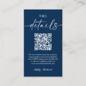 Modern Navy Blue QR Code Kleine bruiloft Details Informatiekaartje (Voorkant)