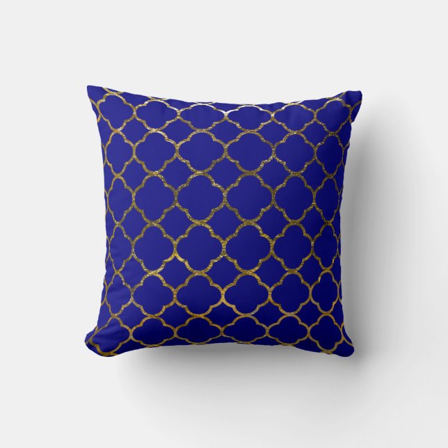 Modern Navy Blue Quatrefoil Pattern Moroccan Kussen (Voorkant)