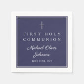 Modern Navy Blue Religious Boy First Communion Servet (Voorkant)