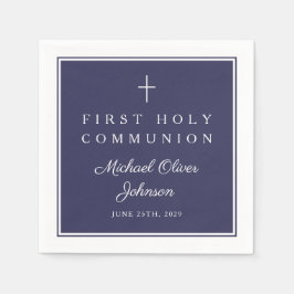 Modern Navy Blue Religious Boy First Communion Servet