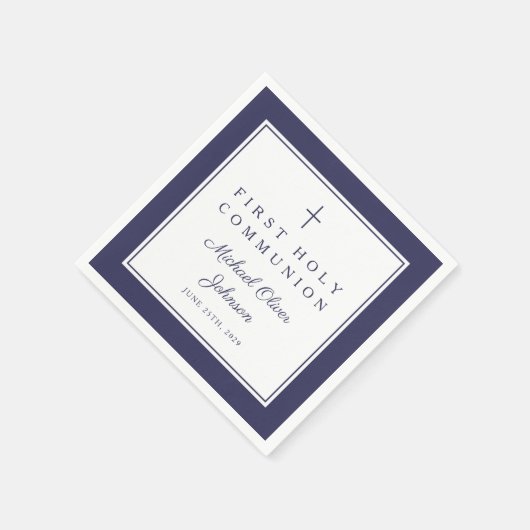 Modern Navy Blue Religious Boy First Communion Servet (Hoek)