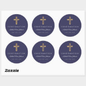 Modern Navy Blue Religious Cross Boy Confirmation Ronde Sticker (Vel)