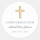 Modern Navy Blue Religious Cross Boy Confirmation Ronde Sticker (Voorkant)